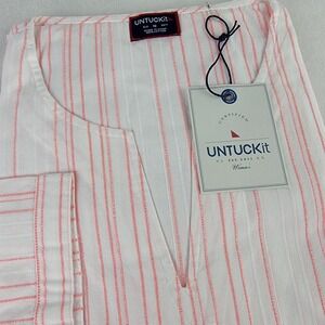 UNTUCKit Durfort Tunic Top Striped 3/4 Sleeve Regular Fit White Pink Size 10 NWT